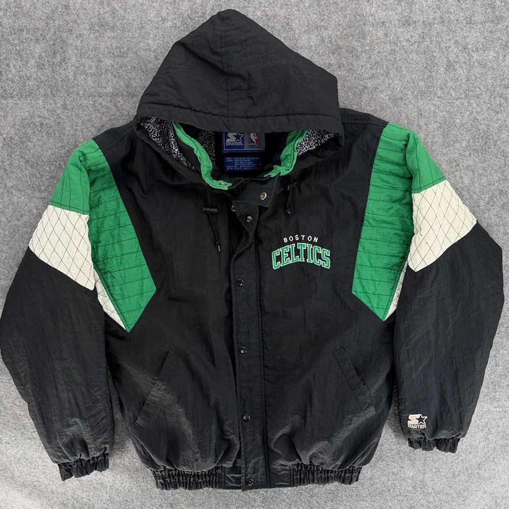 VINTAGE Boston Celtics Hooded  Jacket - Black and Green - SIZE LARGE in men